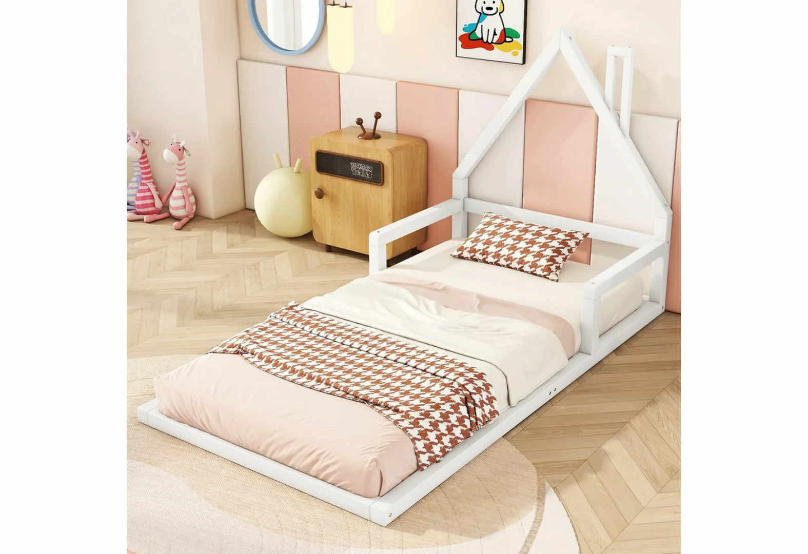 OKWISH Kinderbett Einzelbett Flachbett Hausbett (Hausform, Kiefer massiv, e günstig online kaufen