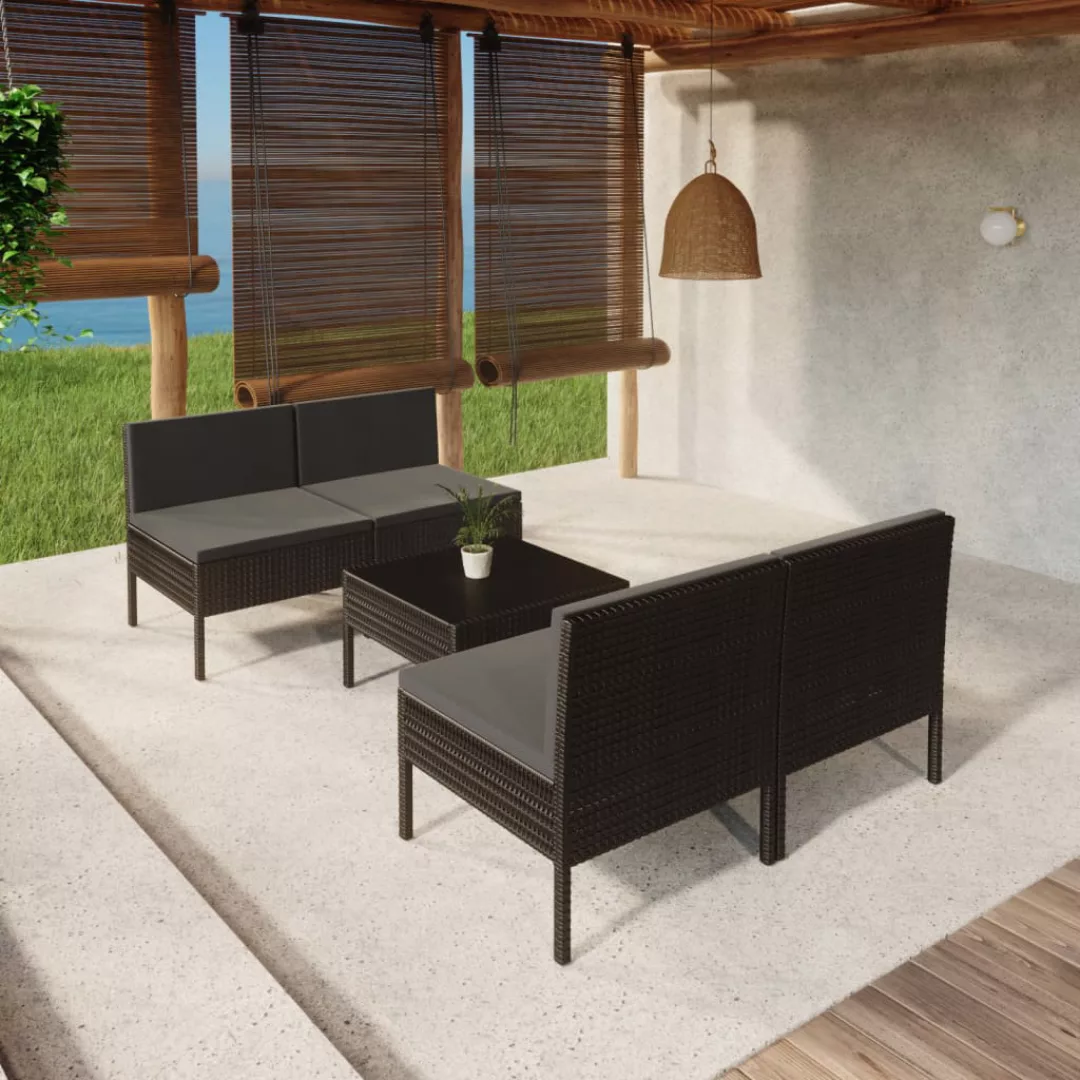 5-tlg. Garten-lounge-set Mit Auflagen Poly Rattan Schwarz günstig online kaufen