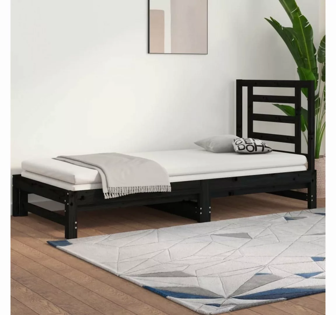 vidaXL Bett Tagesbett Ausziehbar Schwarz 2x(90x190) cm Massivholz Kiefer günstig online kaufen