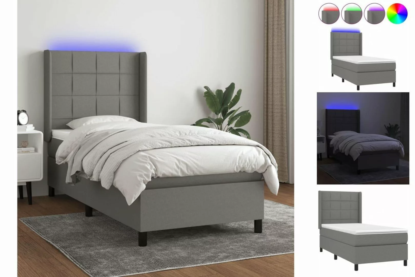 vidaXL Boxspringbett Boxspringbett mit Matratze und LED Stoff (90 x 200 cm, günstig online kaufen