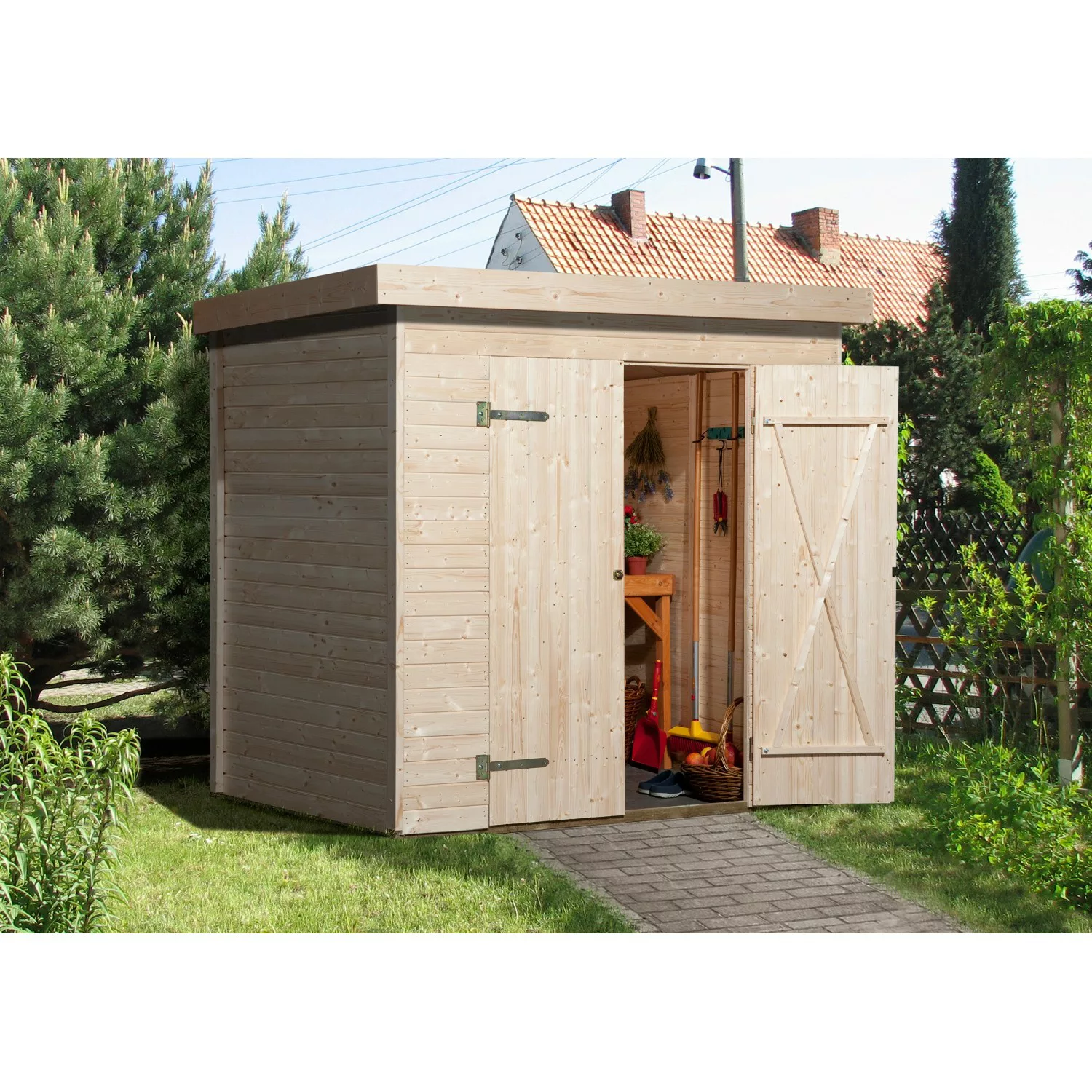 Weka Holz-Gartenhaus Flachdach Unbehandelt 214 cm x 169 cm günstig online kaufen