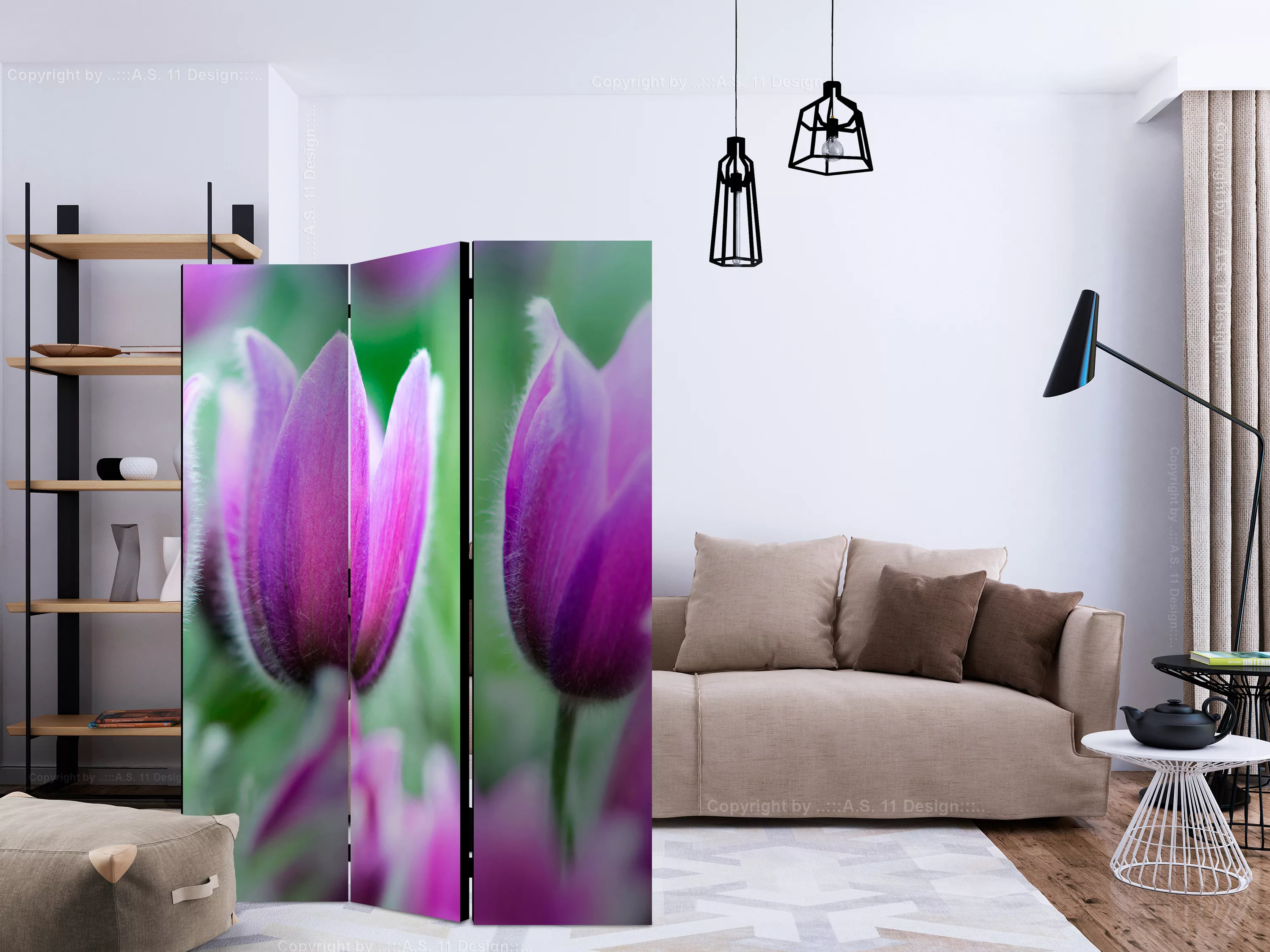 3-teiliges Paravent - Purple Spring Tulips [room Dividers] günstig online kaufen