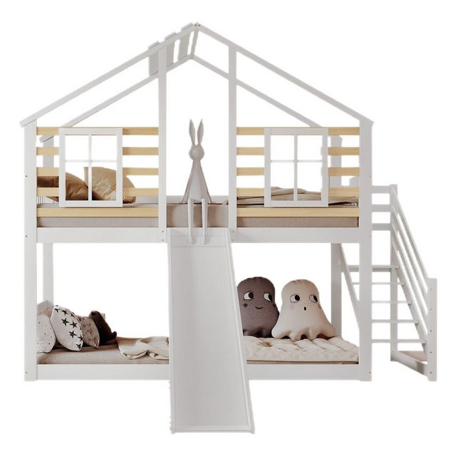 TavilaEcon Etagenbett Kinderbetten Holzbett mit Rutsche und Fenster, 90x200 günstig online kaufen