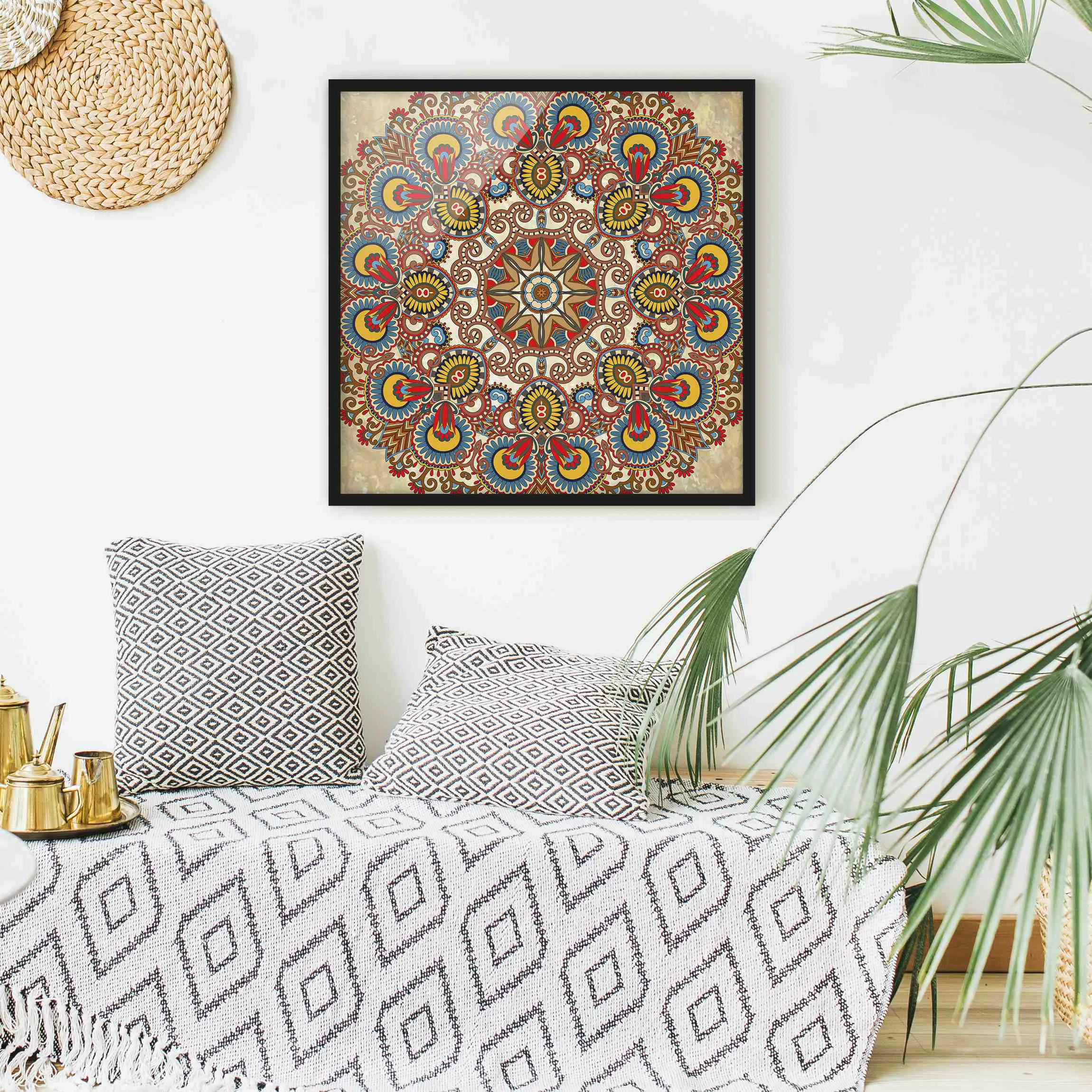 Bild mit Rahmen Muster & Textur - Quadrat Farbiges Mandala günstig online kaufen