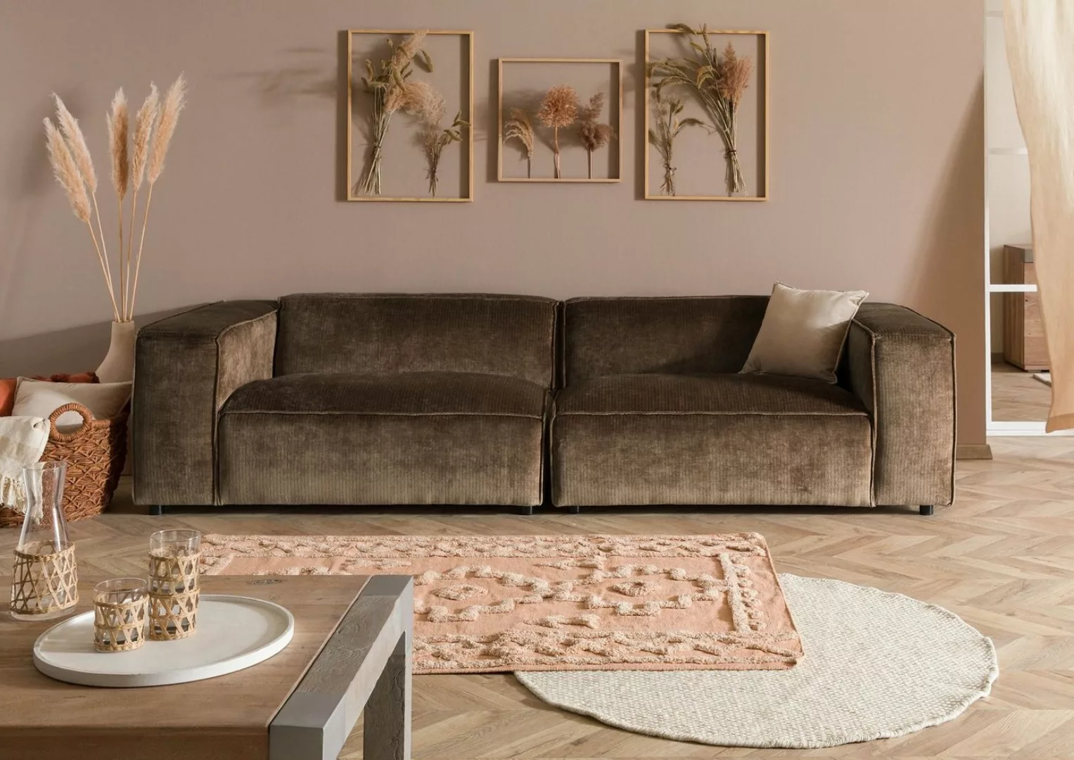 Massivmoebel24 Sofa Sofa 3-Sitzer 286x103x69 Cord taupe BORAS günstig online kaufen