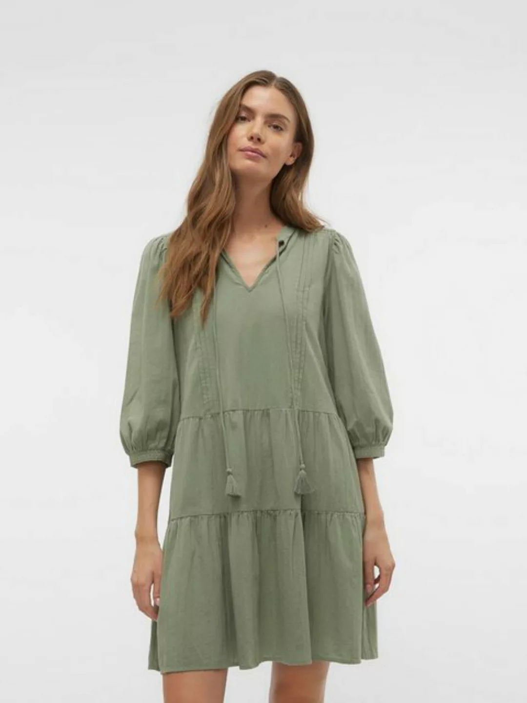 Vero Moda Shirtkleid Kurzes Crepe Kleid mit Kordel Midi Dress 3/4 Ärmel (ku günstig online kaufen