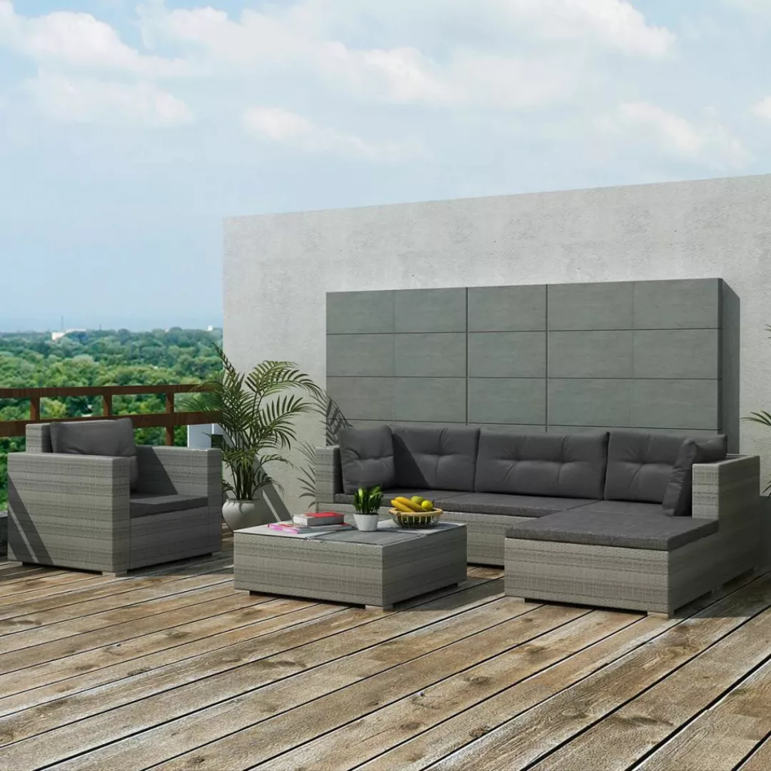 6-tlg. Garten-lounge-set Mit Auflagen Poly Rattan Grau günstig online kaufen