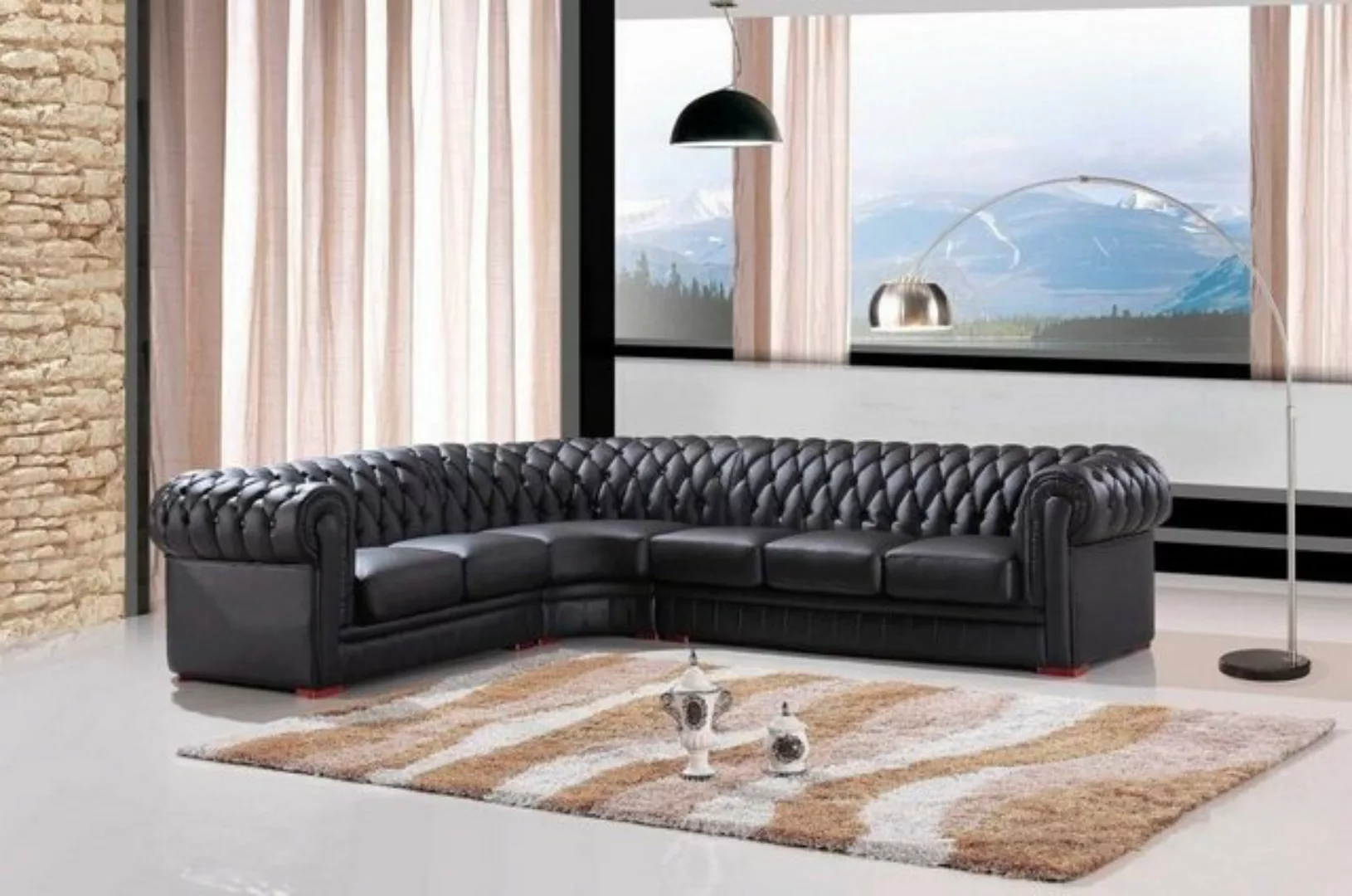 JVmoebel Ecksofa Chesterfield Ecksofa Designer Sofa Schwarz 100% Leder Sofo günstig online kaufen