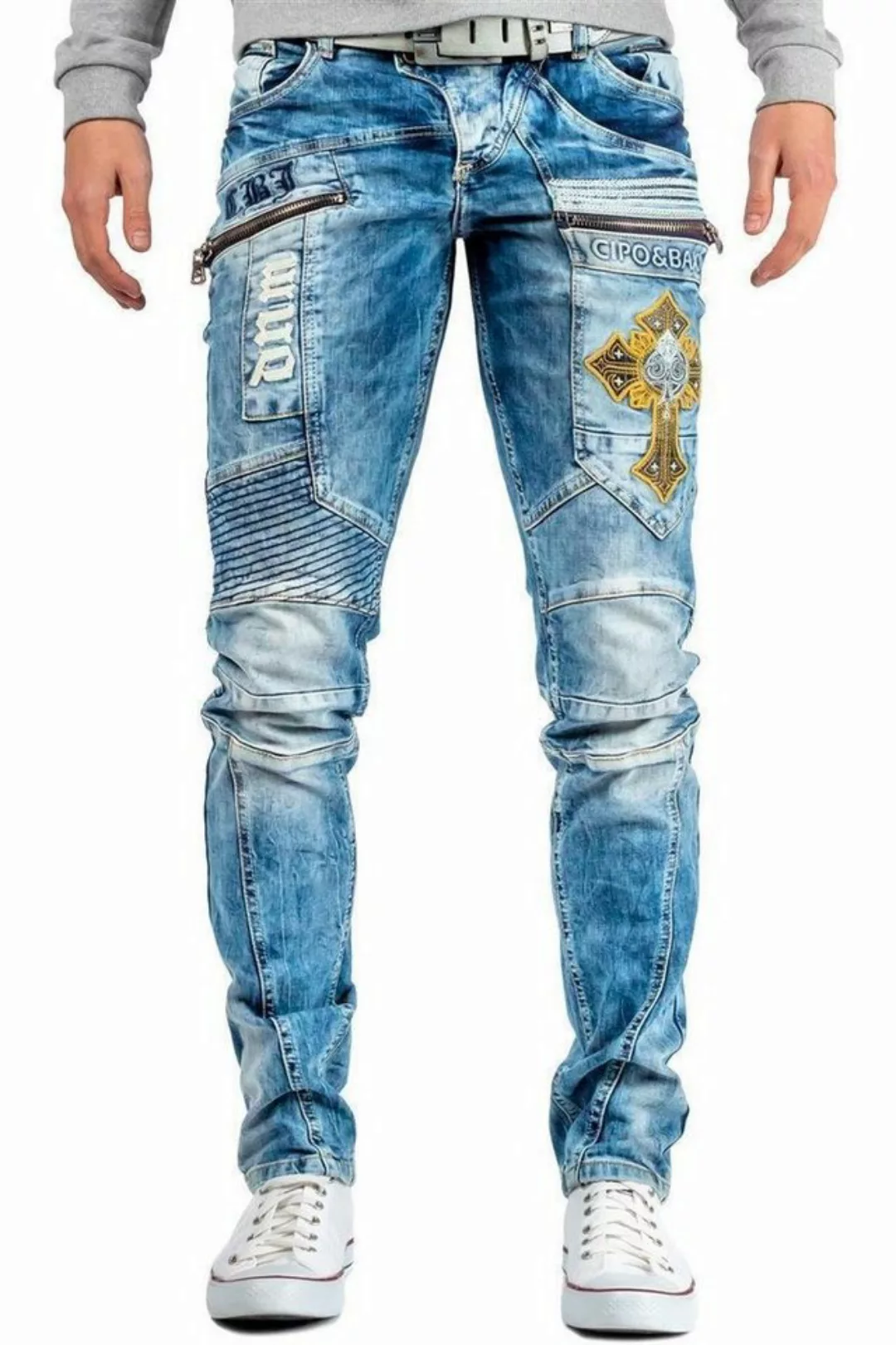 Cipo & Baxx Bikerjeans Herren Hose BA-CD293 W36/L32 (1-tlg) mit Kreuz Aufnä günstig online kaufen