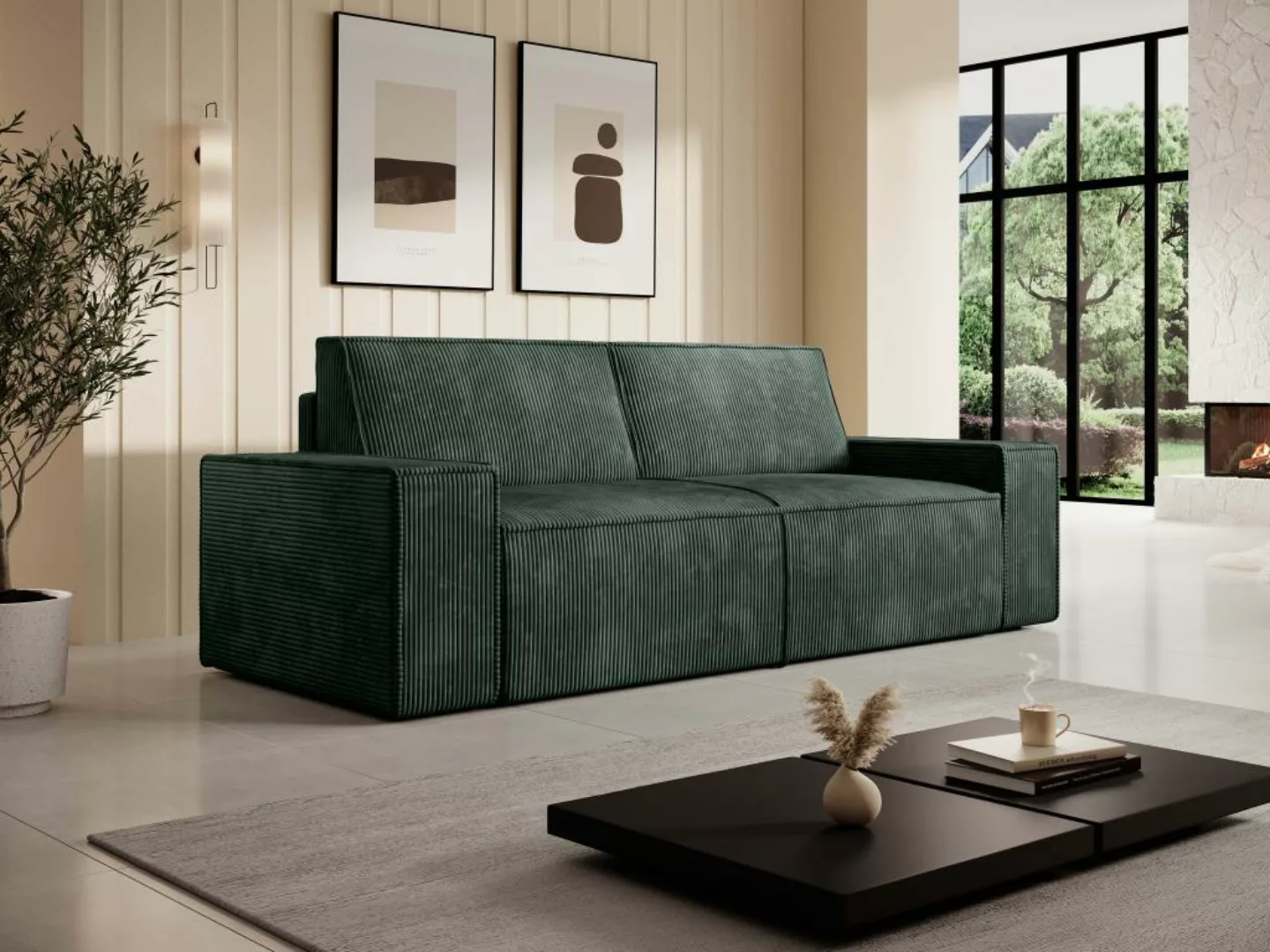 Sofa 3-Sitzer - Cord - Grün - AMELIA günstig online kaufen