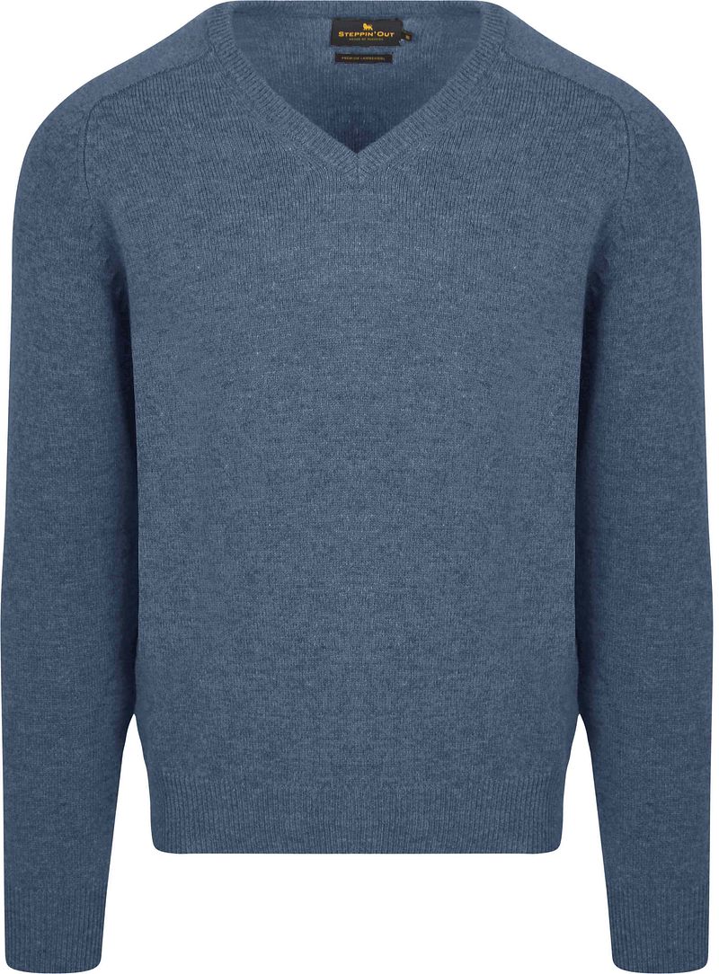 Steppin' Out Pullover V-Ausschnitt Lammwolle Mid Blau - Größe S günstig online kaufen