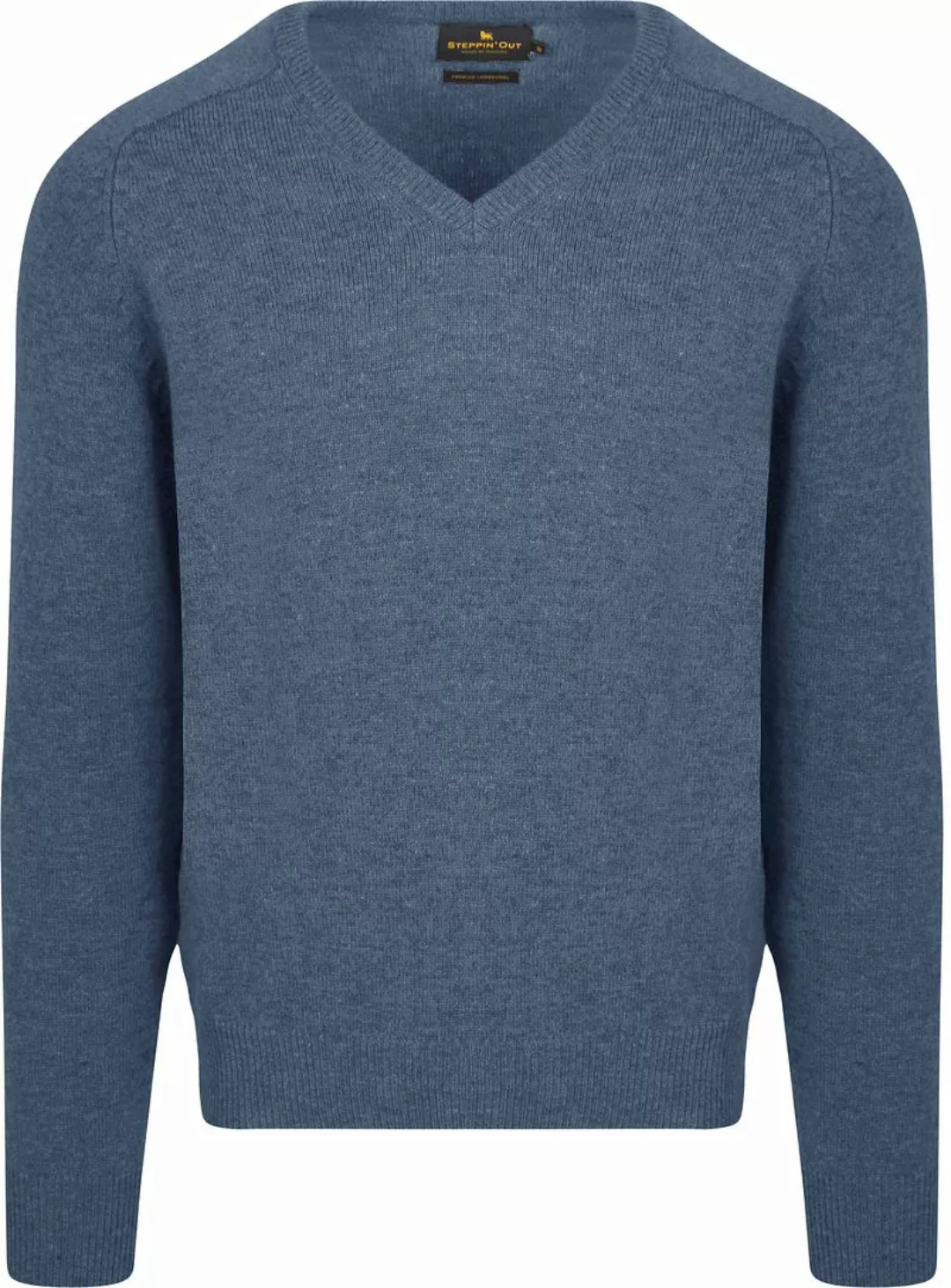 Steppin' Out Pullover V-Ausschnitt Lammwolle Mid Blau - Größe M günstig online kaufen