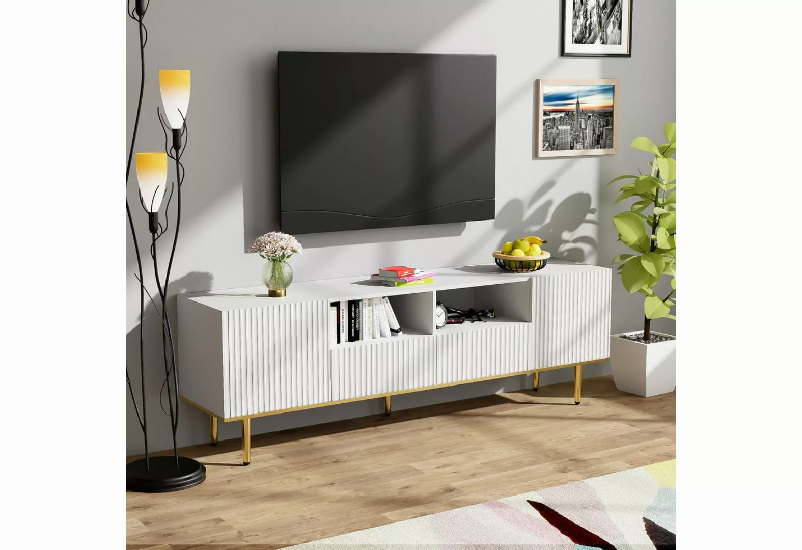 Rutaqian TV-Schrank Moderner TV-Schrank, TV-Möbel mit goldenen Füßen und go günstig online kaufen