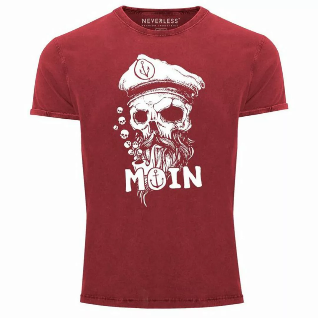 Neverless Print-Shirt Herren Vintage Shirt Moin Kapitän Totenkopf Anker Bar günstig online kaufen