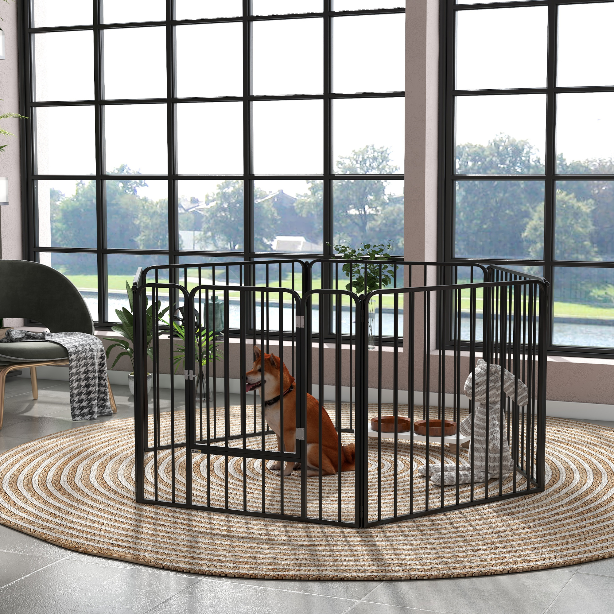 PawHut Modulares Hundegitter, Zaun mit 1 Tür, 6 Paneelen von 80 x 80 cm, Sp günstig online kaufen