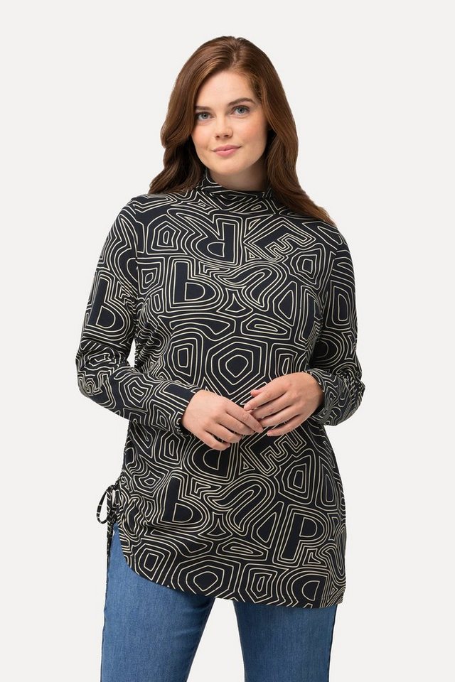 Ulla Popken Longsleeve Shirt Saumband Stehkragen Langarm Biobaumwolle günstig online kaufen