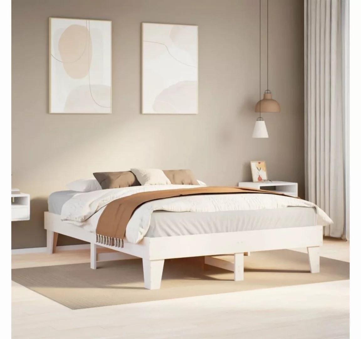 vidaXL Bett, Massivholzbett ohne Matratze Weiß 150x200 cm Kiefernholz günstig online kaufen