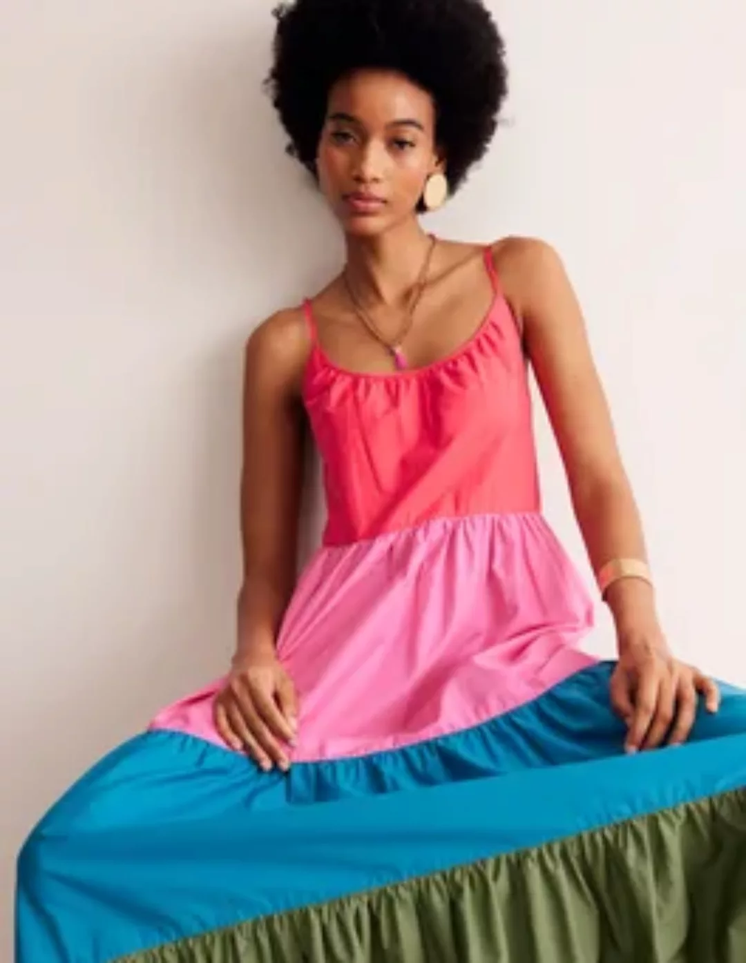 Trapez-Maxikleid aus Baumwolle Damen Boden, Blockfarben günstig online kaufen