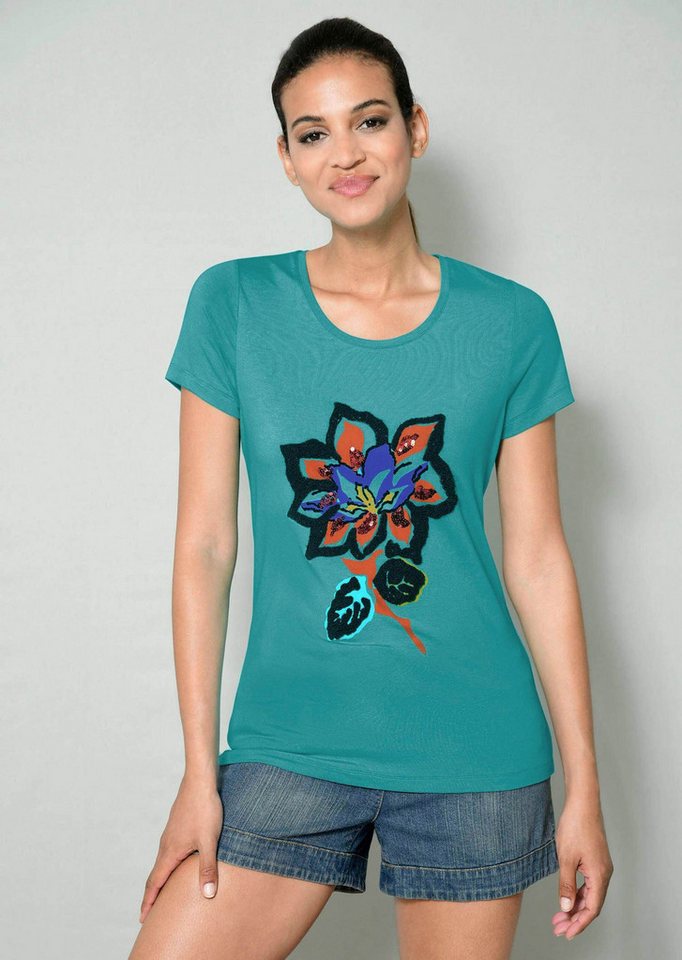 Alba Moda Kurzarmshirt Shirt mit Blumenapplikation günstig online kaufen