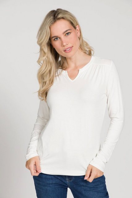 Gina Laura Rundhalsshirt T-Shirt Rundhals mit "V" Langam günstig online kaufen