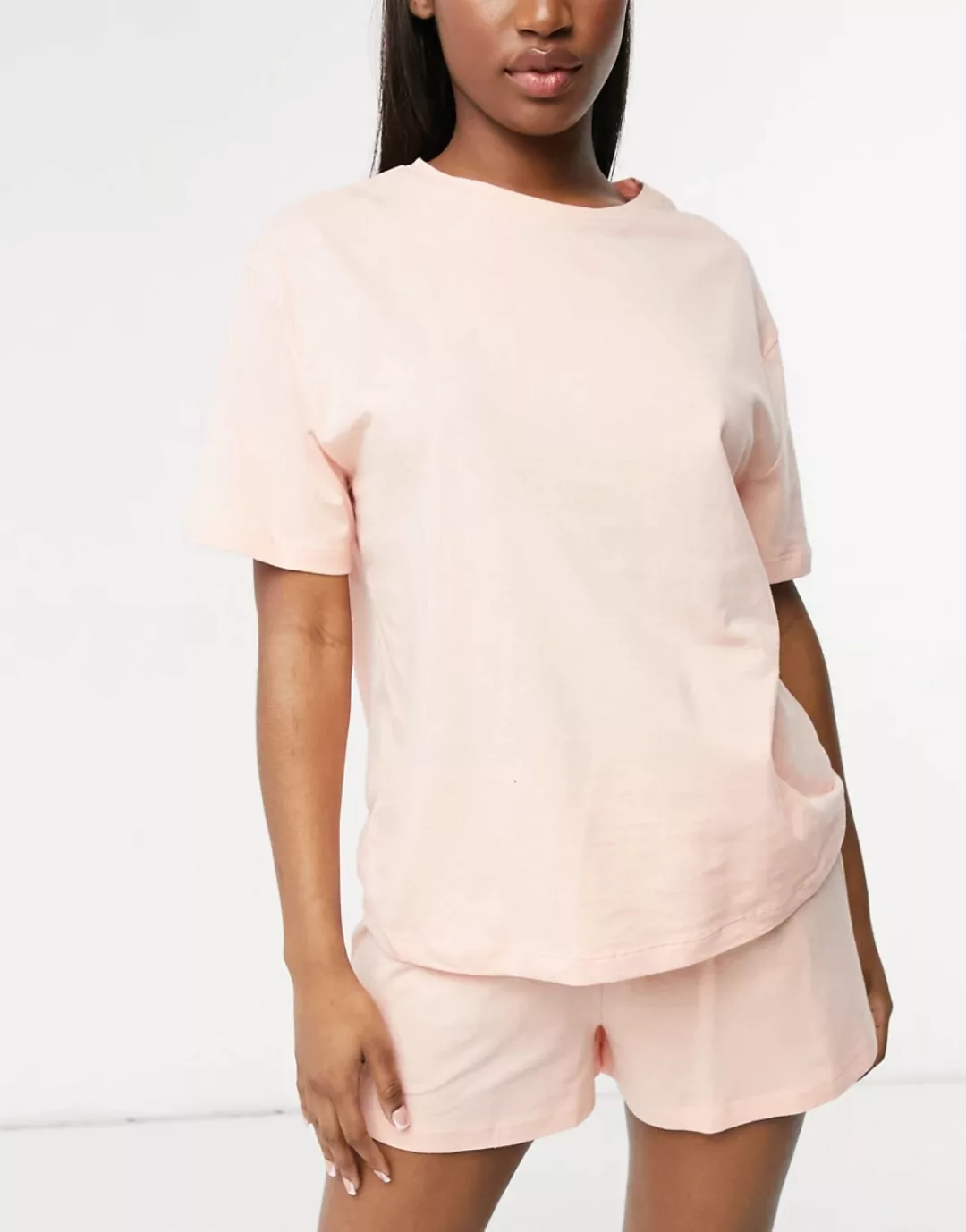 ASOS DESIGN – Mix & Match – Jersey-Pyjama-T-Shirt in Pfirsich-Rosa günstig online kaufen