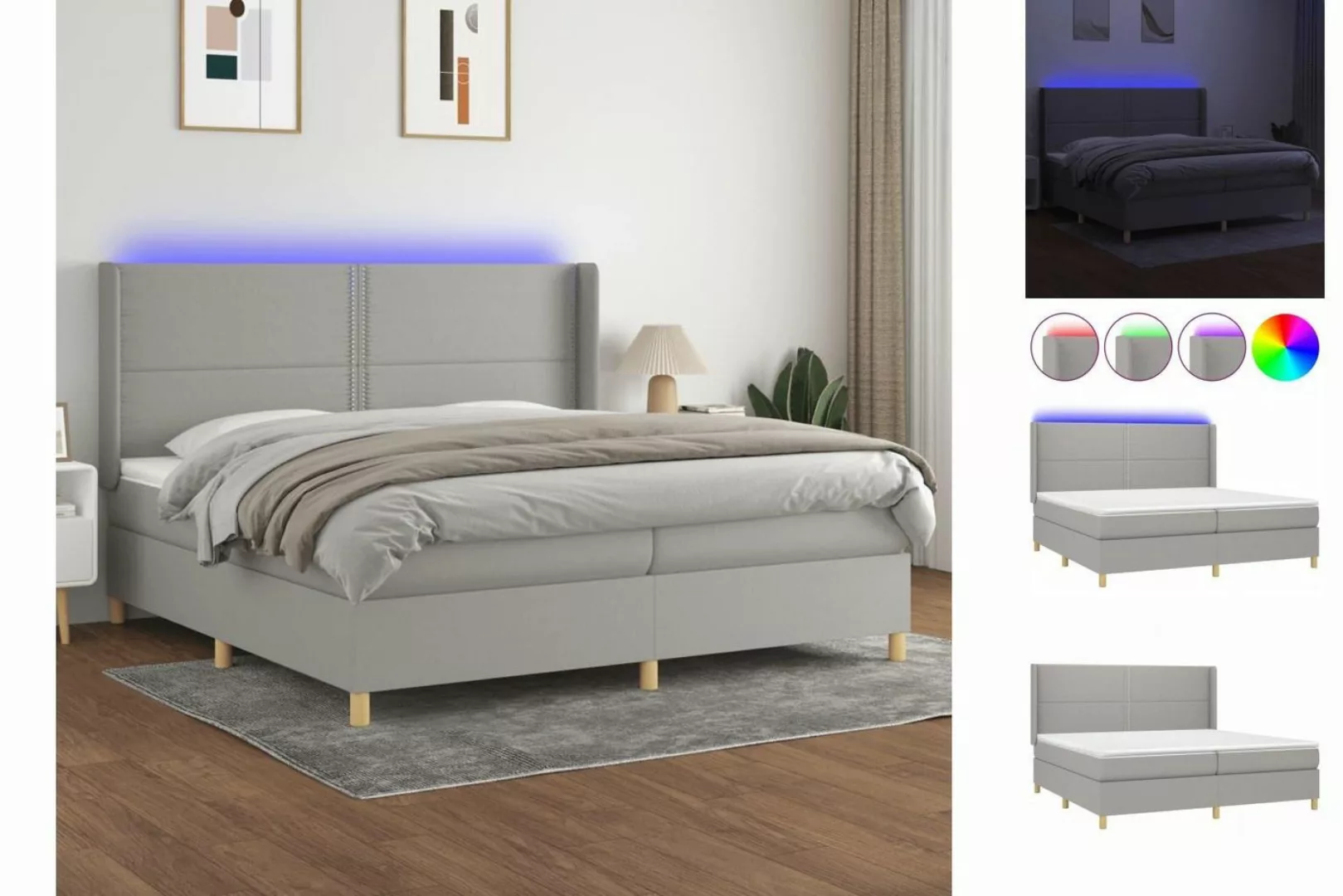 vidaXL Bettgestell Boxspringbett mit Matratze LED Hellgrau 200x200 cm Stoff günstig online kaufen