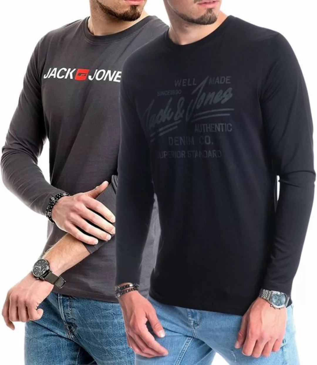 Jack & Jones Langarmshirt basic Shirt mit Printdruck im 2er Set günstig online kaufen