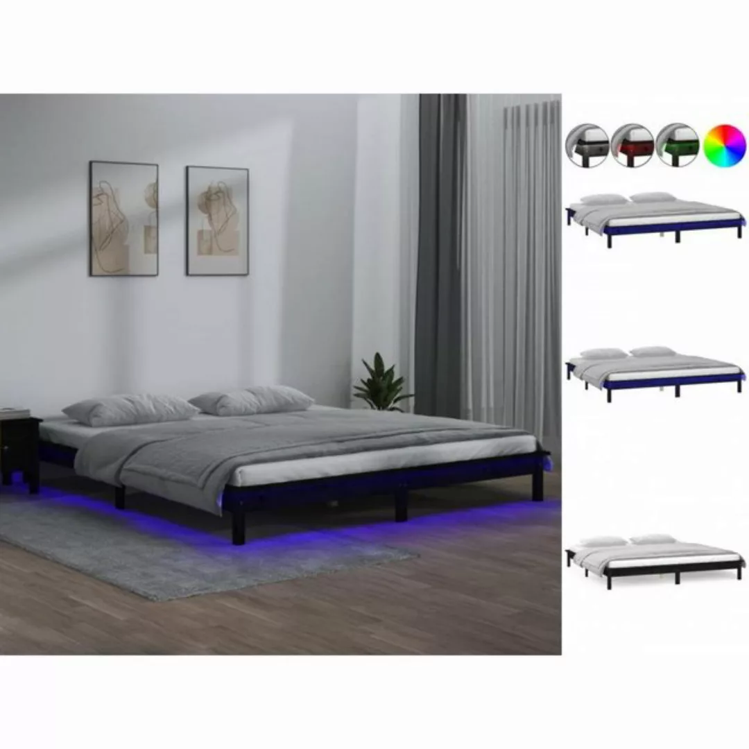 vidaXL Bettgestell Massivholzbett mit LEDs Schwarz 200x200 cm Bett Bettrahm günstig online kaufen