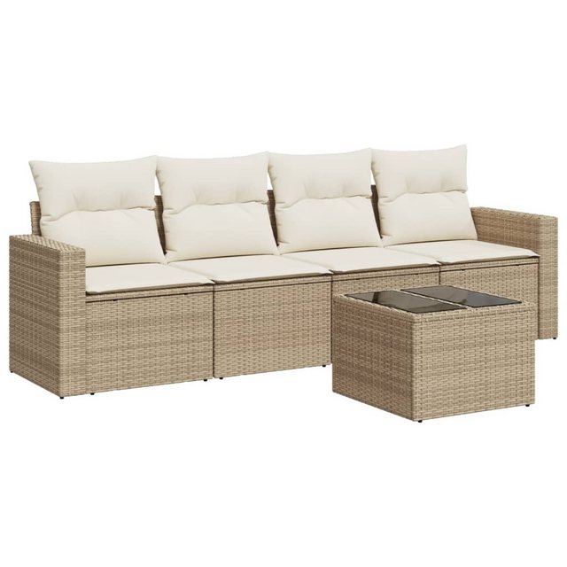 vidaXL Sofaelement 5-tlg. Garten-Sofagarnitur mit Kissen Beige Poly Rattan günstig online kaufen