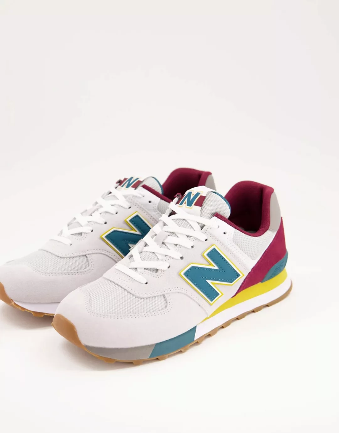 New Balance – 574 – Sneaker in Grau, Burgunder und Gelb-Mehrfarbig günstig online kaufen
