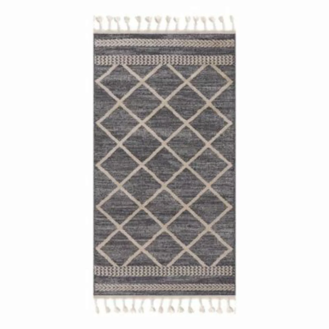 carpet city® Teppich Kurzflor Skandi-Look mit Fransen - Grau - Wohnzimmerte günstig online kaufen