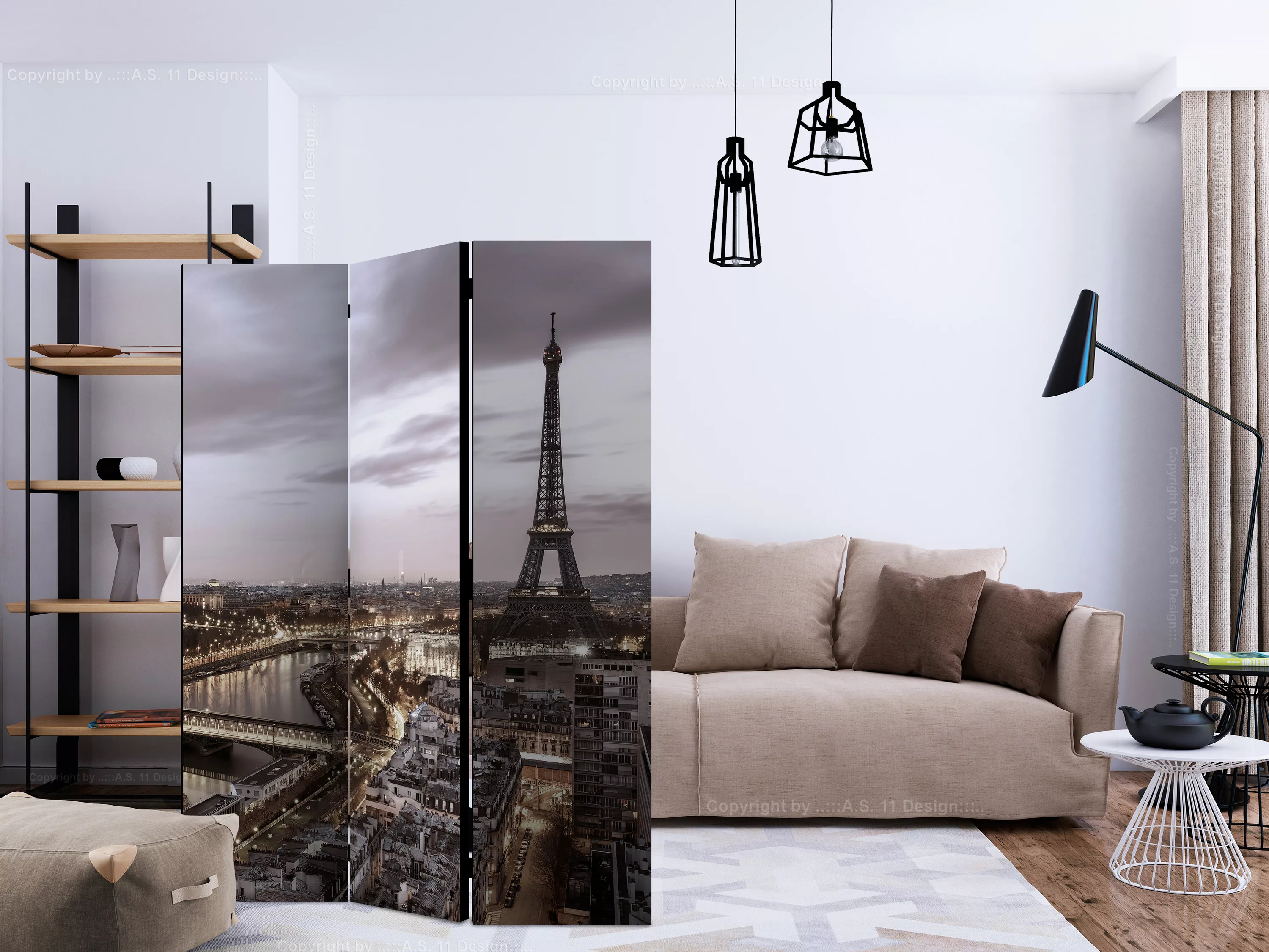 3-teiliges Paravent - Night In Paris [room Dividers] günstig online kaufen