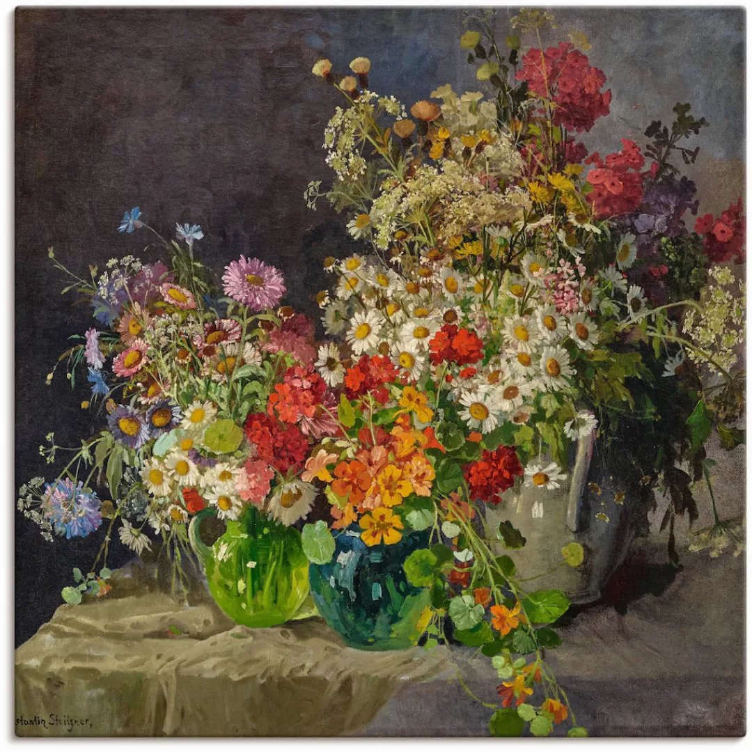 Artland Leinwandbild "Stillleben mit Wiesenblumen in Krügen.", Arrangements günstig online kaufen