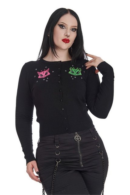 Banned Strickjacke Space Kitty Alien Katze Bestickt Rave Cardigan günstig online kaufen