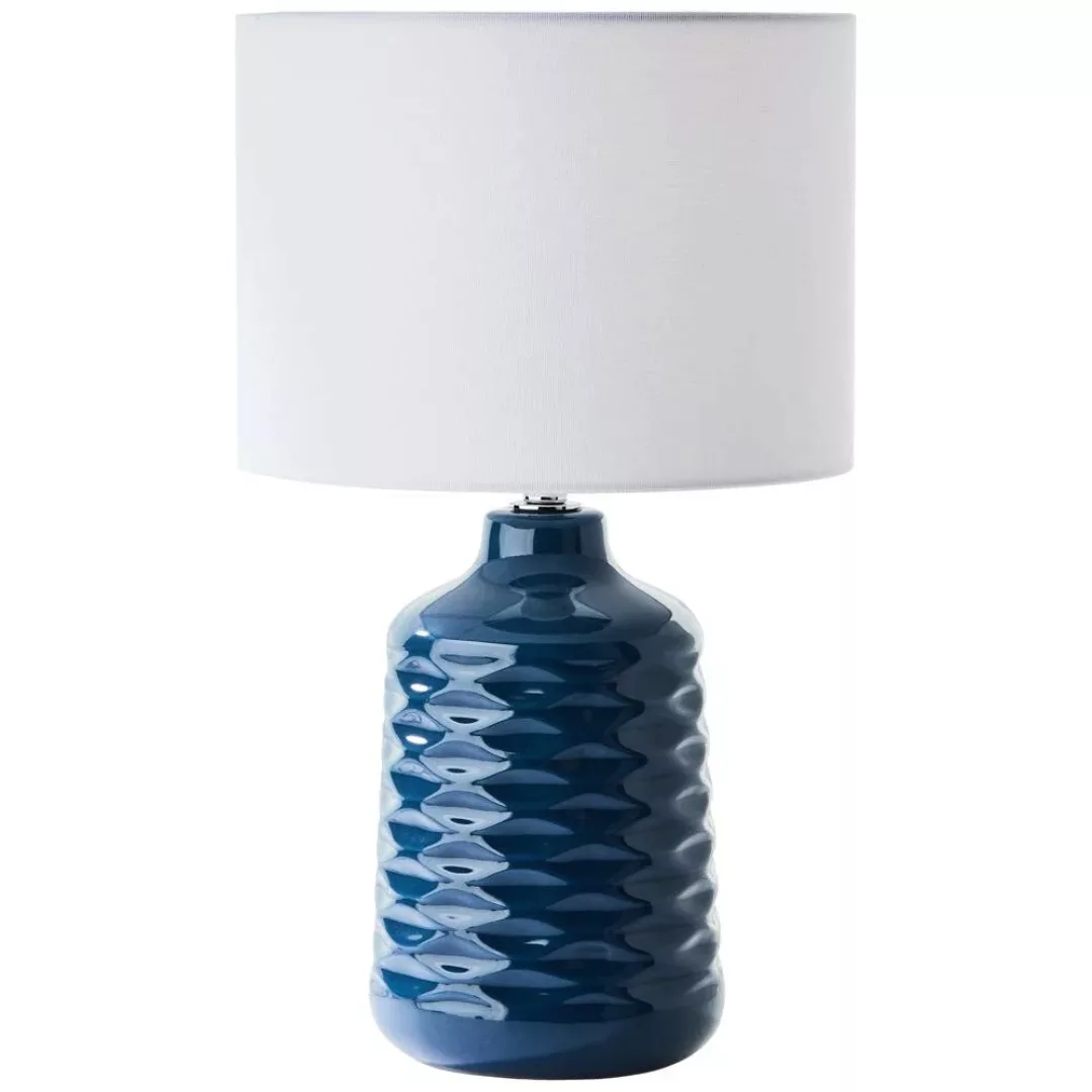 Tischlampe Ilysa Stoffschirm weiß, Keramikfuß blau günstig online kaufen