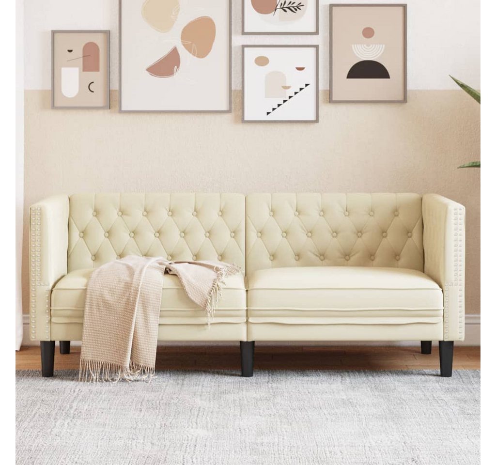 vidaXL Chesterfield-Sofa, Chesterfield-Sofa 2-Sitzer Creme Kunstleder günstig online kaufen