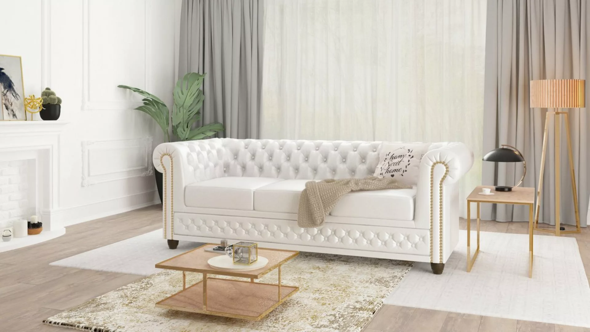 S-Style Möbel Chesterfield-Sofa Jeff, 3-Sitzer mit Schlaffunktion aus vegan günstig online kaufen