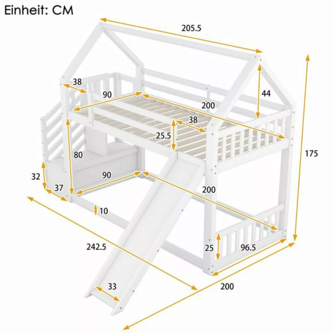 Flieks Etagenbett, Kinderbett mit Treppe & Rutsche & oberem Lattenrost 90x2 günstig online kaufen