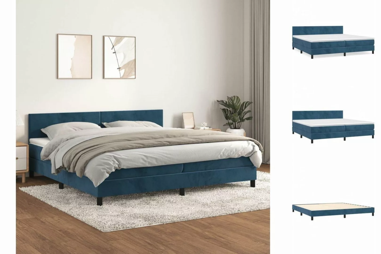 vidaXL Bettgestell Boxspringbett mit Matratze Dunkelblau 200x200 cm Samt Be günstig online kaufen