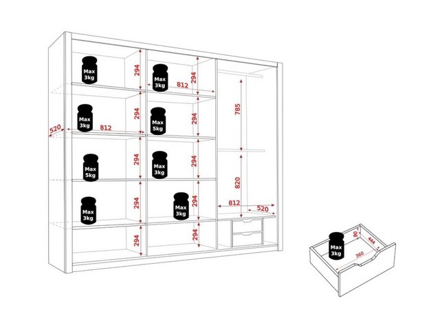 99rooms Schwebetürenschrank Mela (Kleiderschrank, Mehrzweckschrank) 3-türig günstig online kaufen