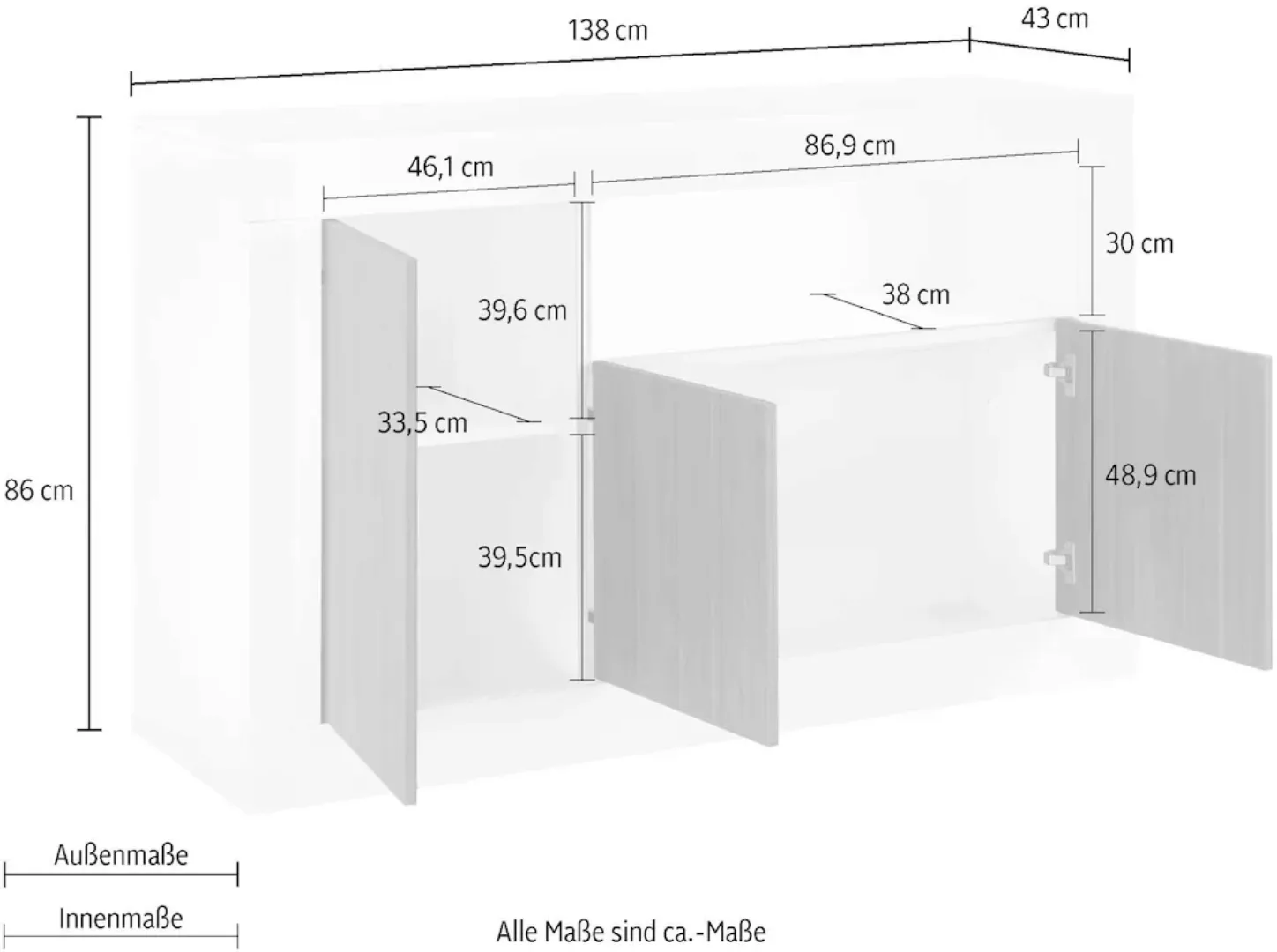 INOSIGN Sideboard "Urbino", Breite 138 cm günstig online kaufen
