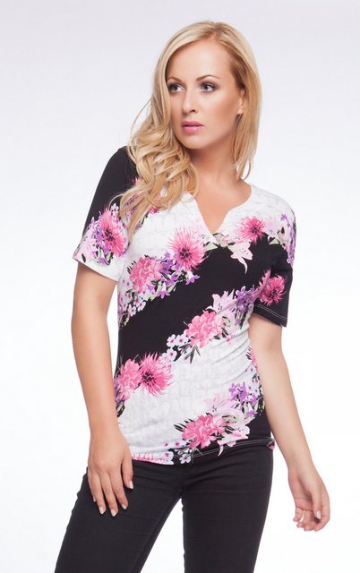 Passioni T-Shirt T-Shirt mit diagonalen Streifen und Blumendruck günstig online kaufen