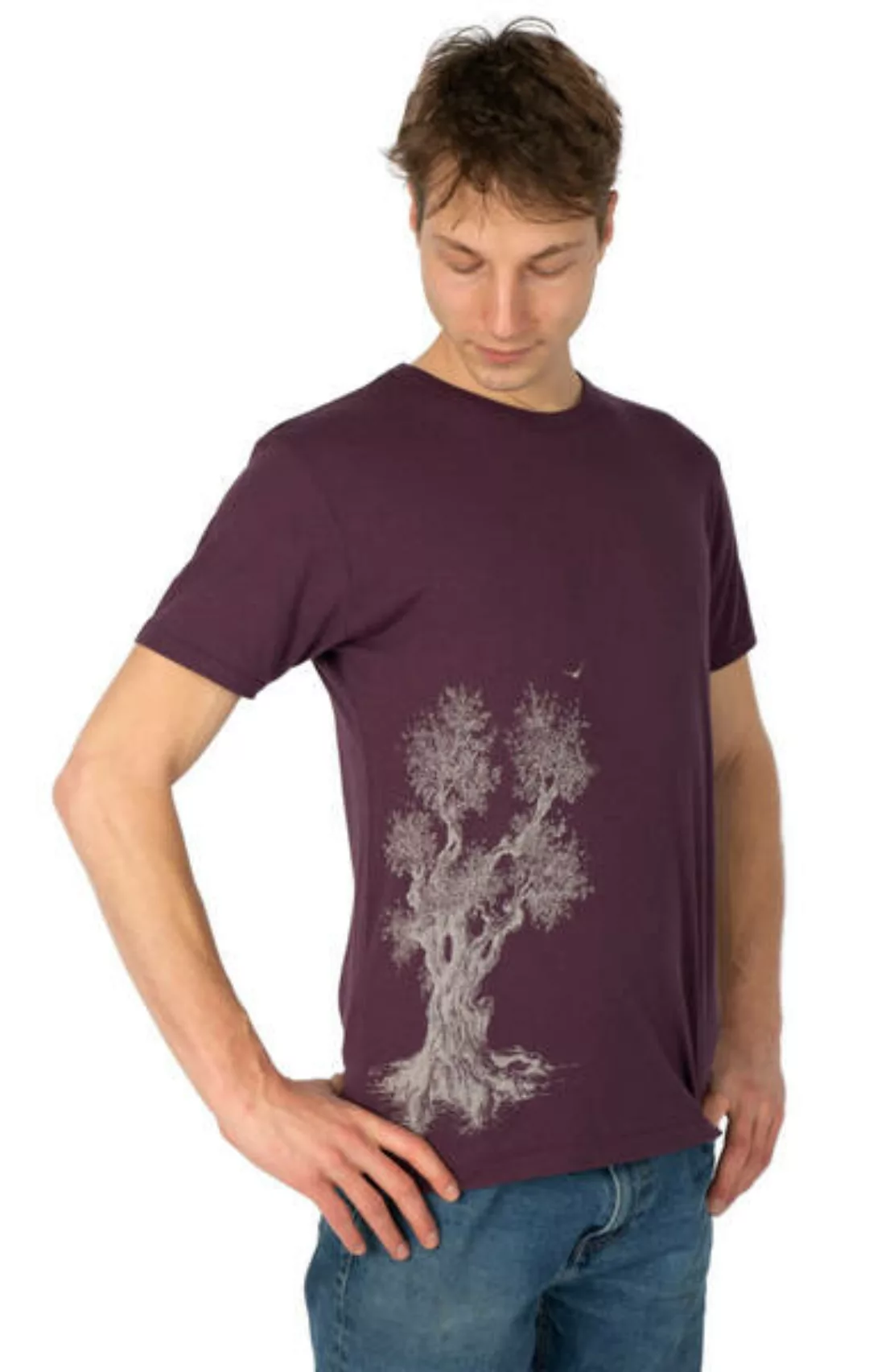 Bambus Shirt Fairwear Für Herren "Olive Tree" In Aubergine günstig online kaufen