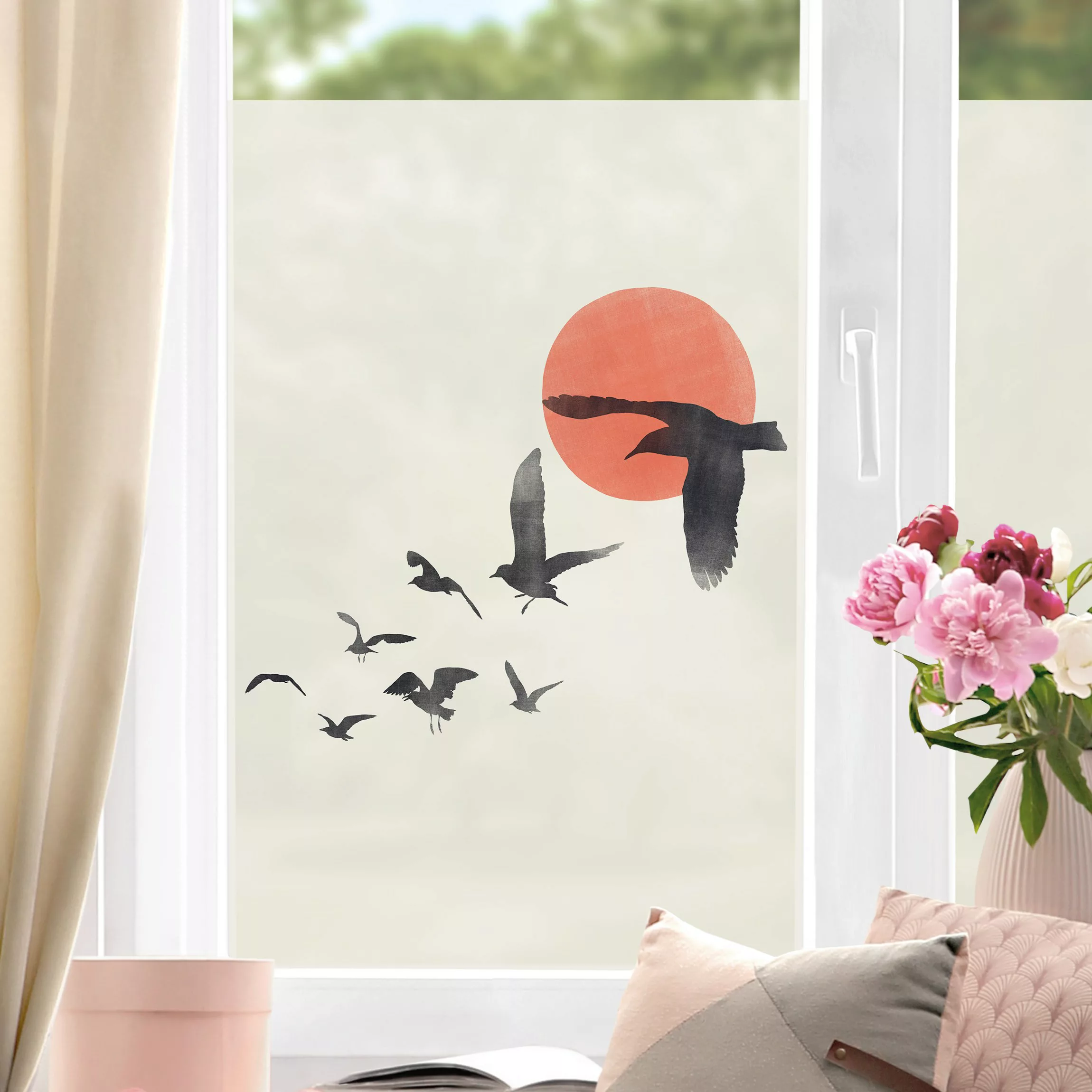 Fensterfolie Vogelschwarm vor Sonne günstig online kaufen