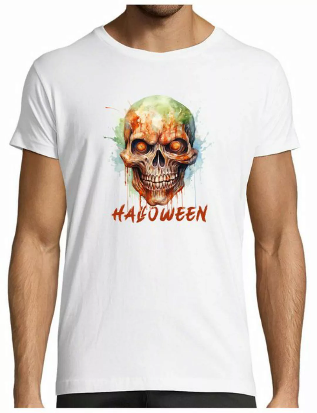 MyDesign24 T-Shirt Herren Halloween Shirt bedrohlicher Schädel in lebendige günstig online kaufen