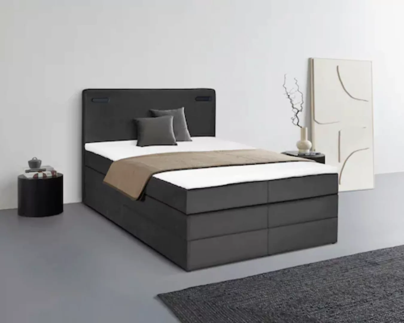 Leonique Boxspringbett "Adil", (5 St.), mit LED Beleuchtung, inkl. Komforts günstig online kaufen