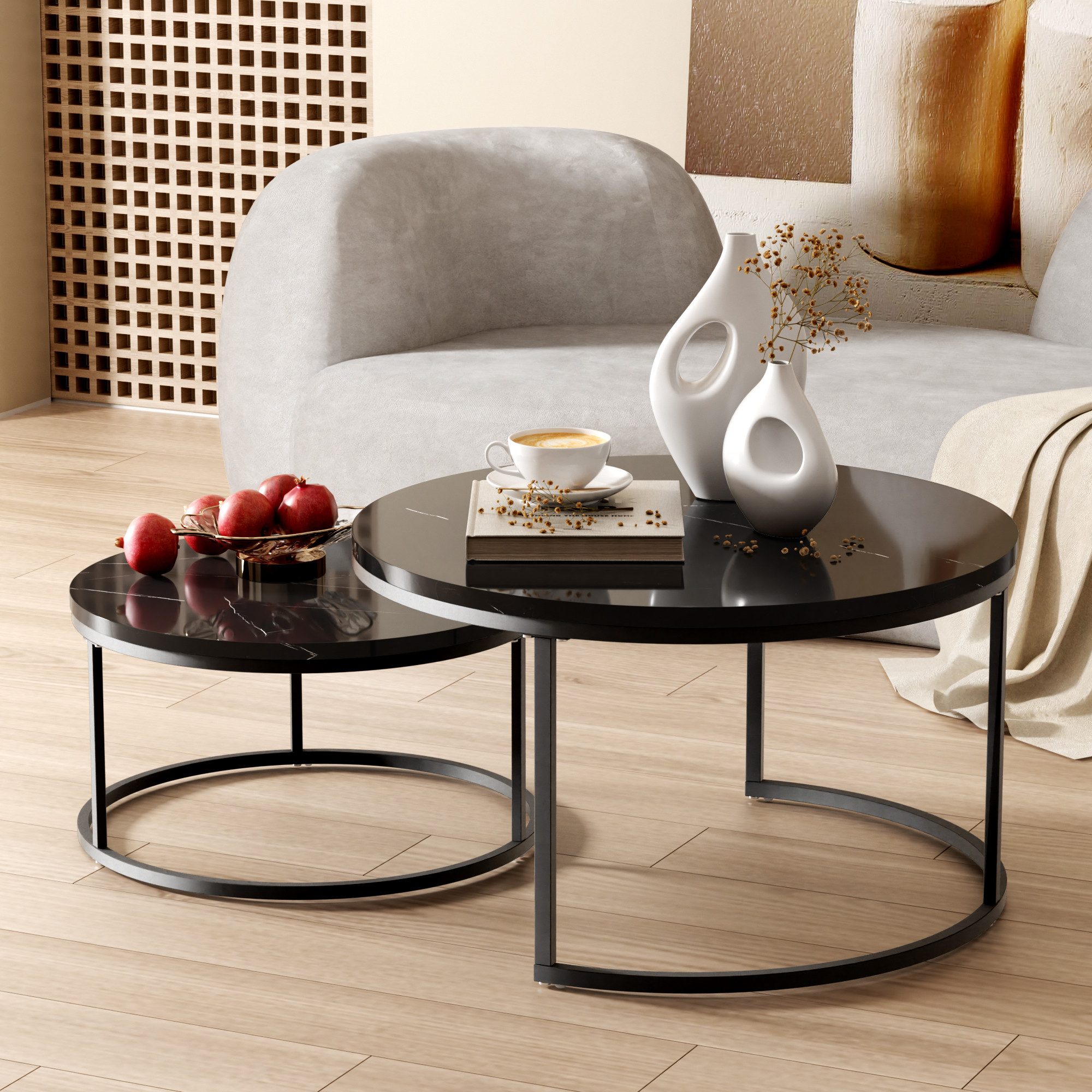 OKWISH Couchtisch Runder Satztisch (Wohnzimmertisch, Sofatisch, günstig online kaufen