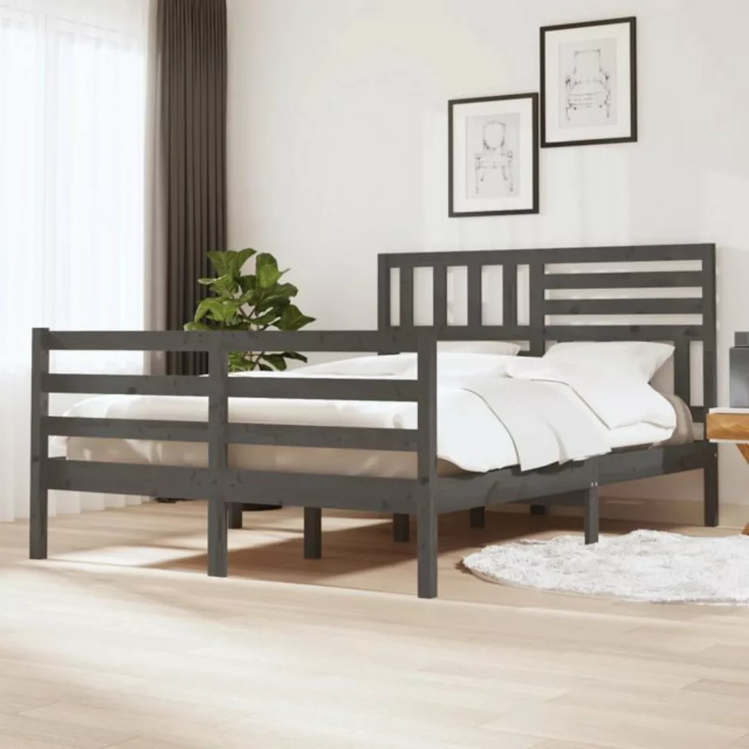 vidaXL Bettgestell Massivholzbett Grau 140x190 cm Bett Bettrahmen Bettgeste günstig online kaufen