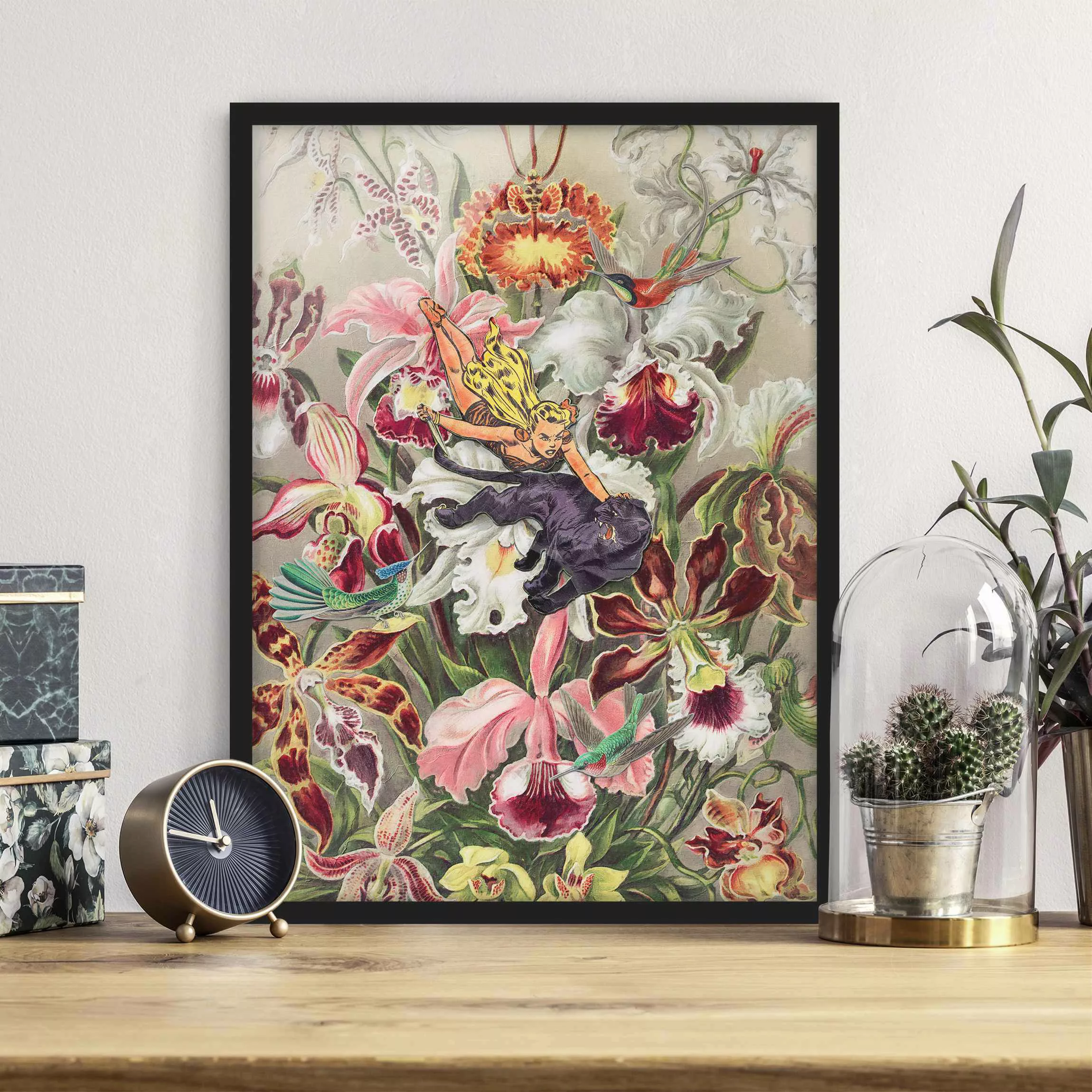Bild mit Rahmen Nymphe mit Orchideen günstig online kaufen