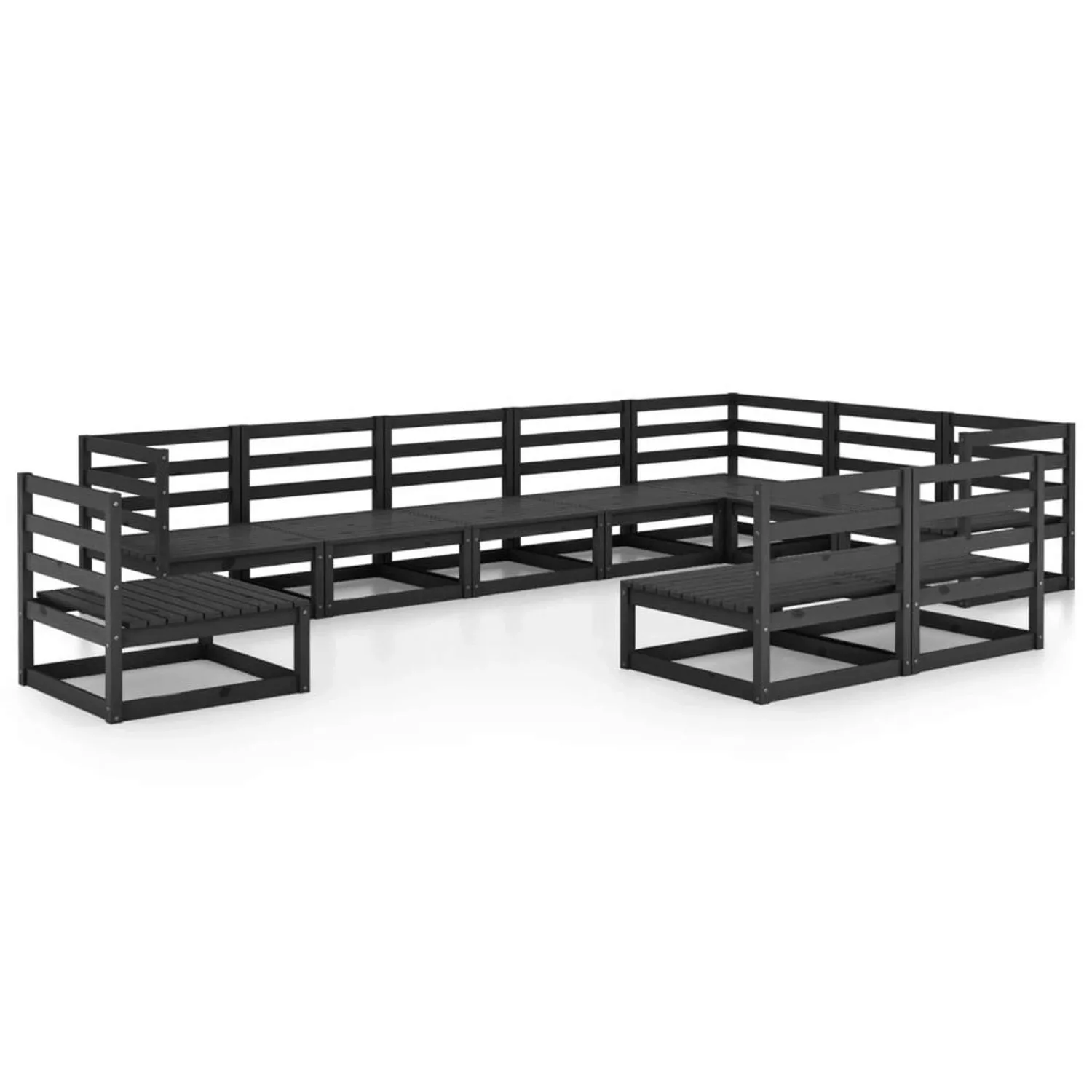 vidaXL 10-tlg Garten-Lounge-Set Schwarz Massivholz Kiefer Modell 3 günstig online kaufen